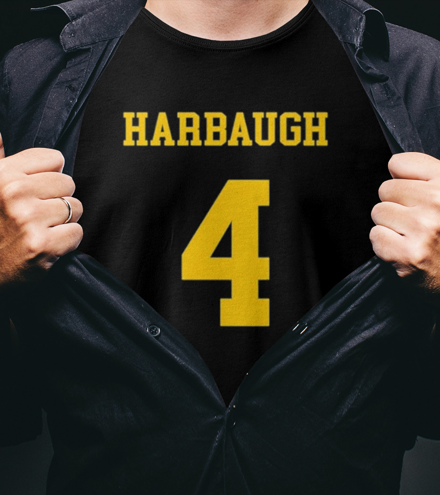 Harbaugh 4 Michigan Football Coach Iconic Jersey Number T-Shirt