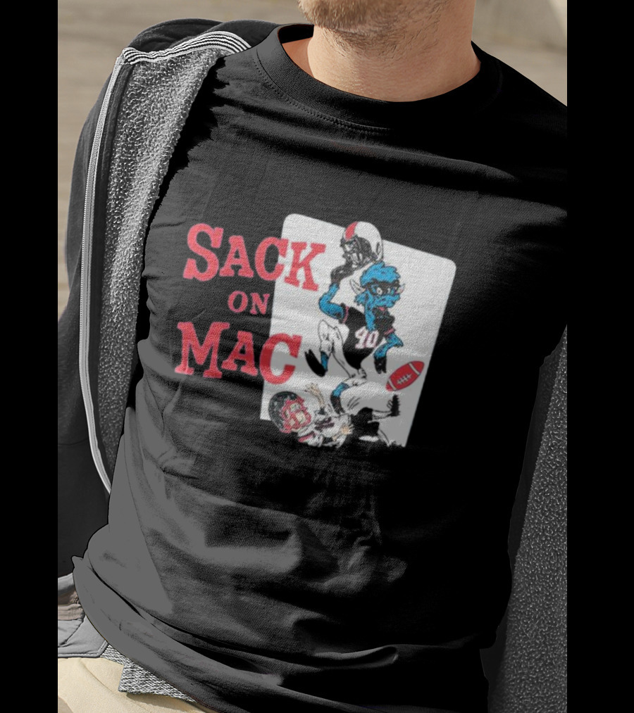 Sack On Mac NFL Football Cartoon Character Action T-Shirt
