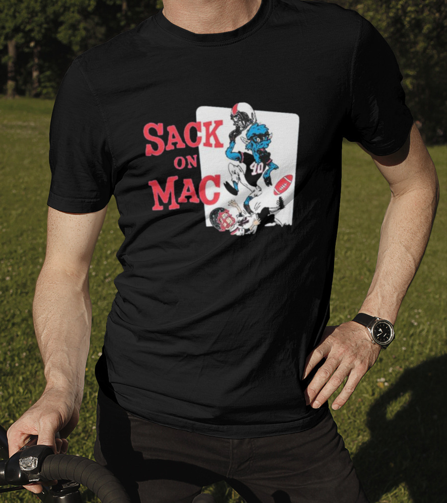 Sack On Mac NFL Football Cartoon Character Action T-Shirt