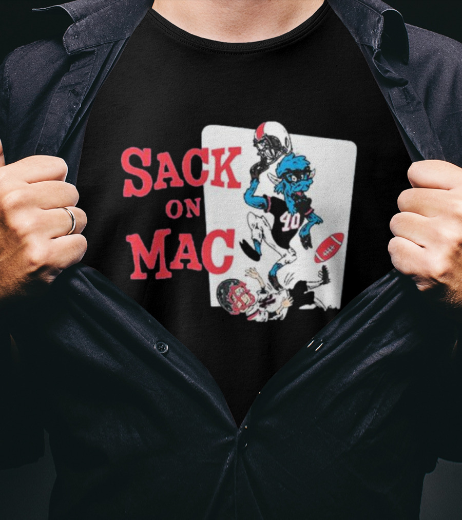 Sack On Mac NFL Football Cartoon Character Action T-Shirt