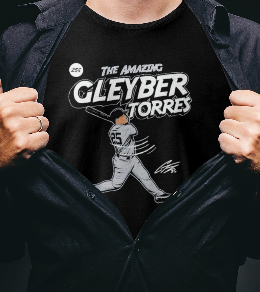 The Amazing Gleyber Torres Comic Book Style With Signature And Baseball Action T-Shirt