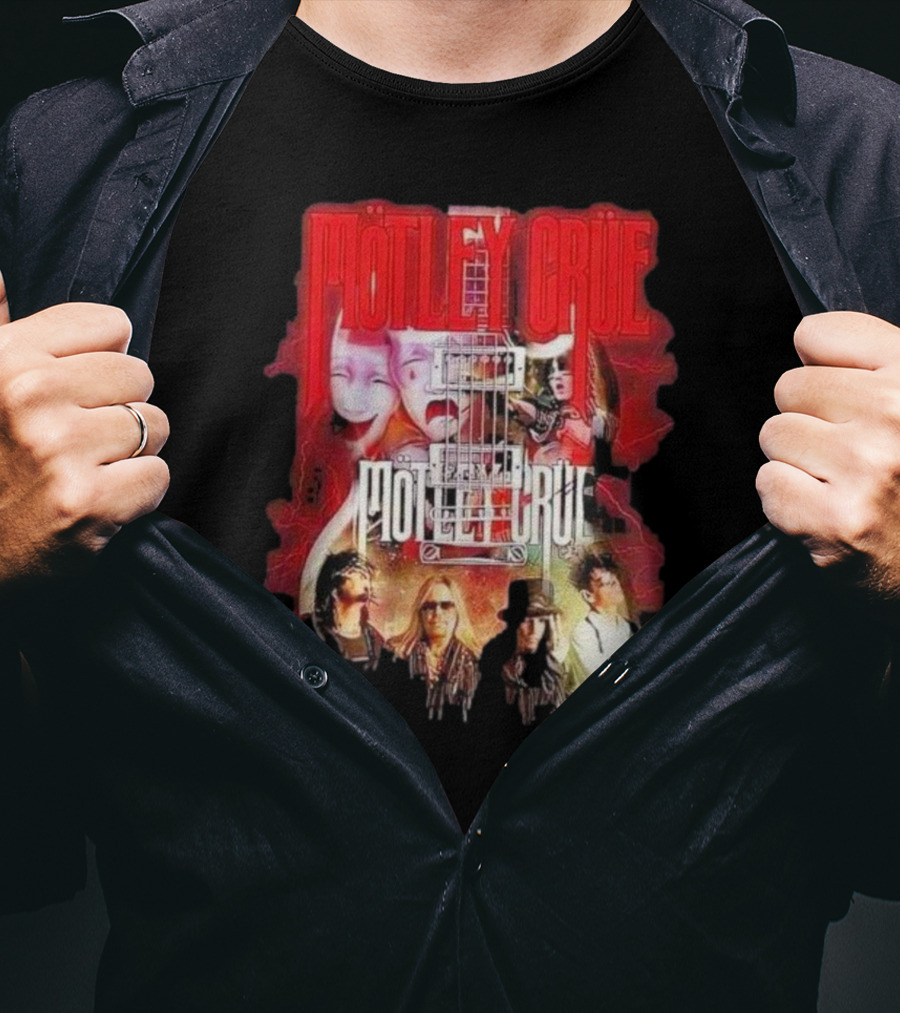 Motley Crue Rock Band Guitar With Faces T-Shirt