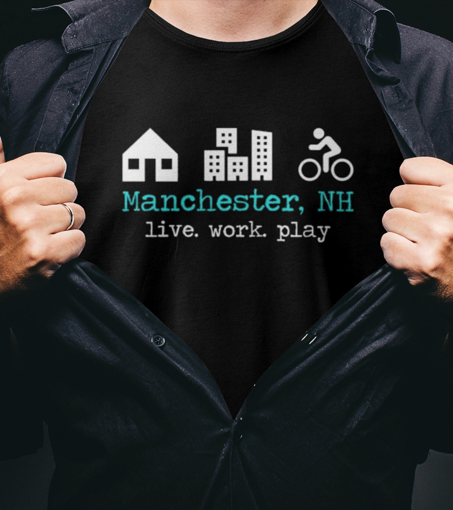 Manchester NH Live Work Play Bike City Icons T-Shirt