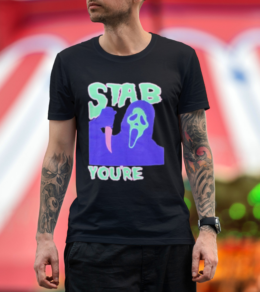 Stab You’re It Neon Horror Mask T-Shirt