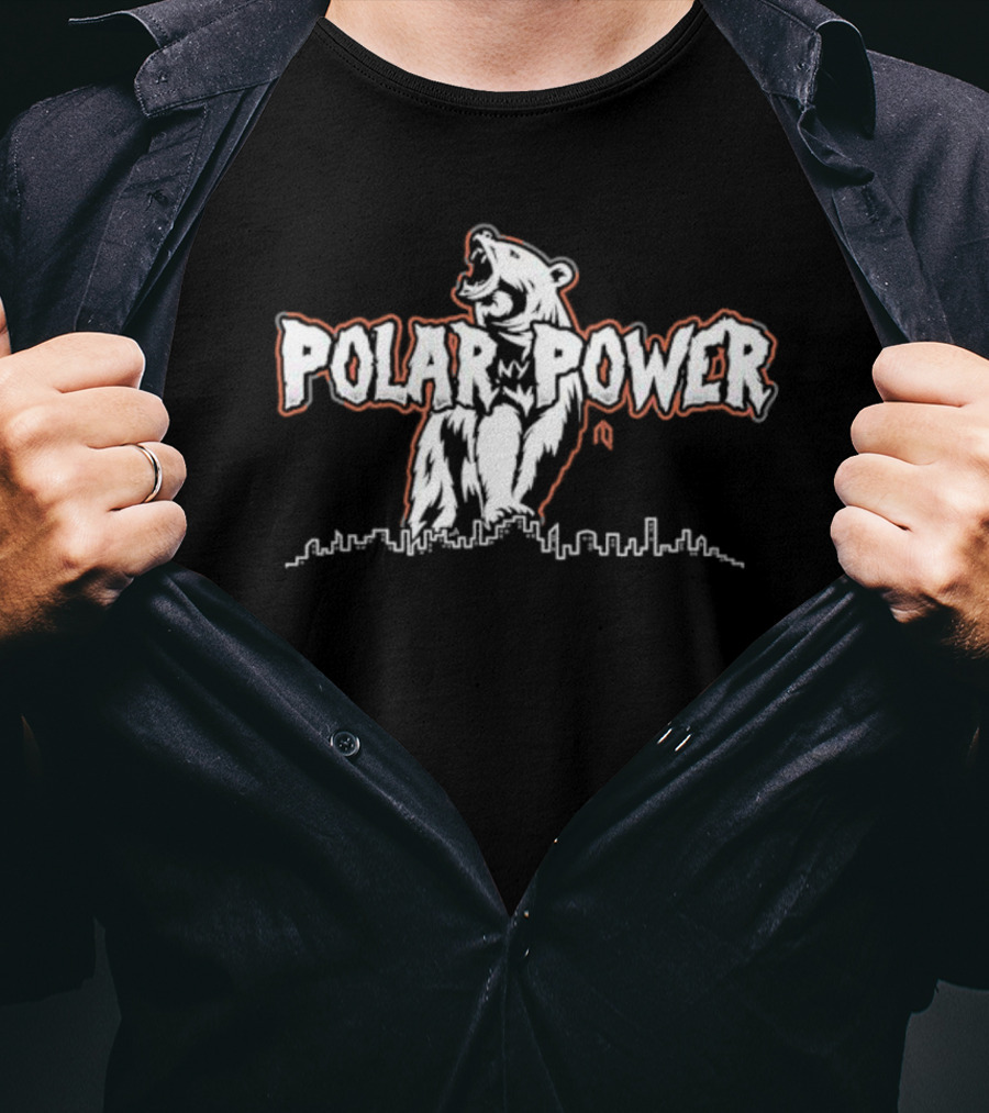 Polar Power Bear Roaring Above City Skyline T-Shirt
