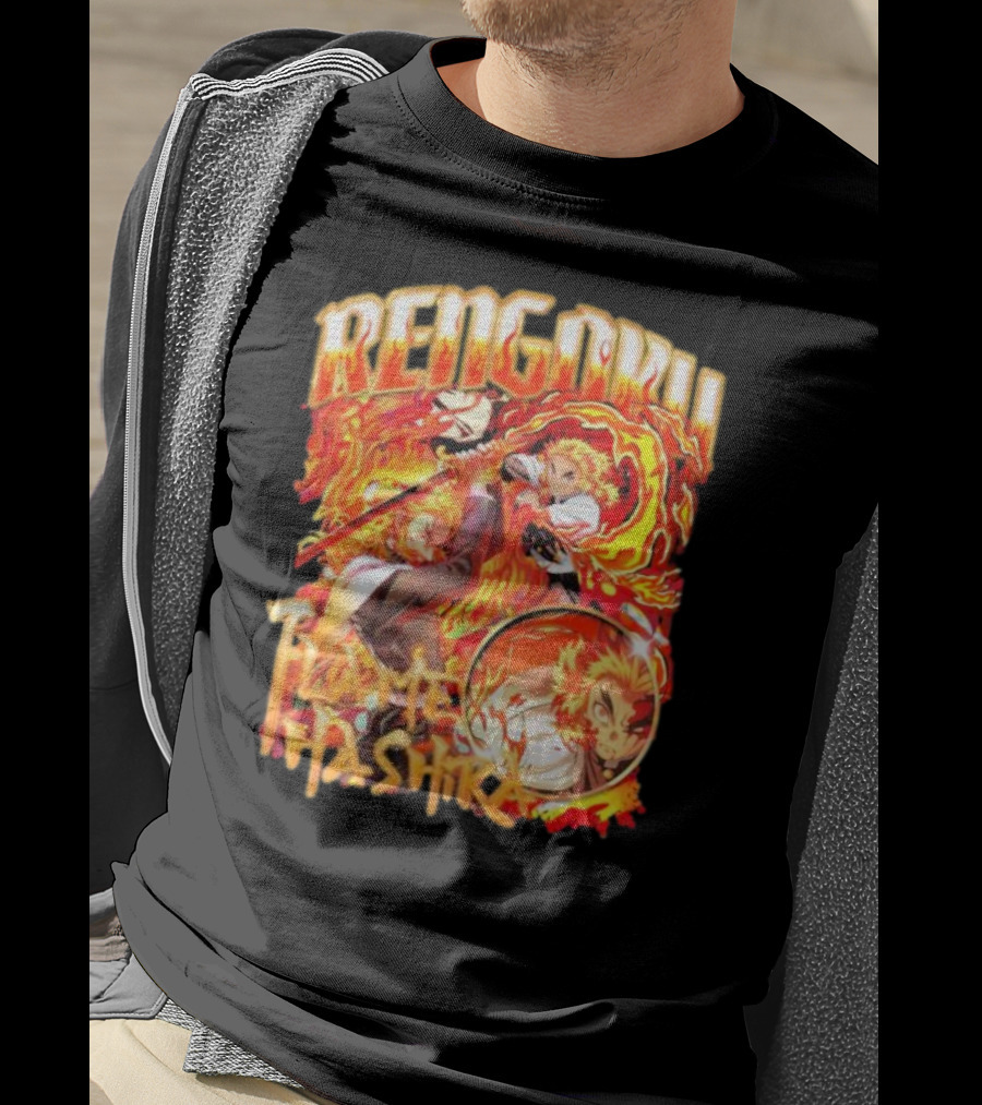 Rengoku Kyojuro Flame Hashira With Fiery Sword And Flames T-Shirt