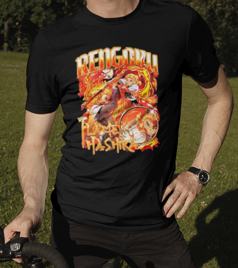Rengoku Kyojuro Flame Hashira With Fiery Sword And Flames T-Shirt