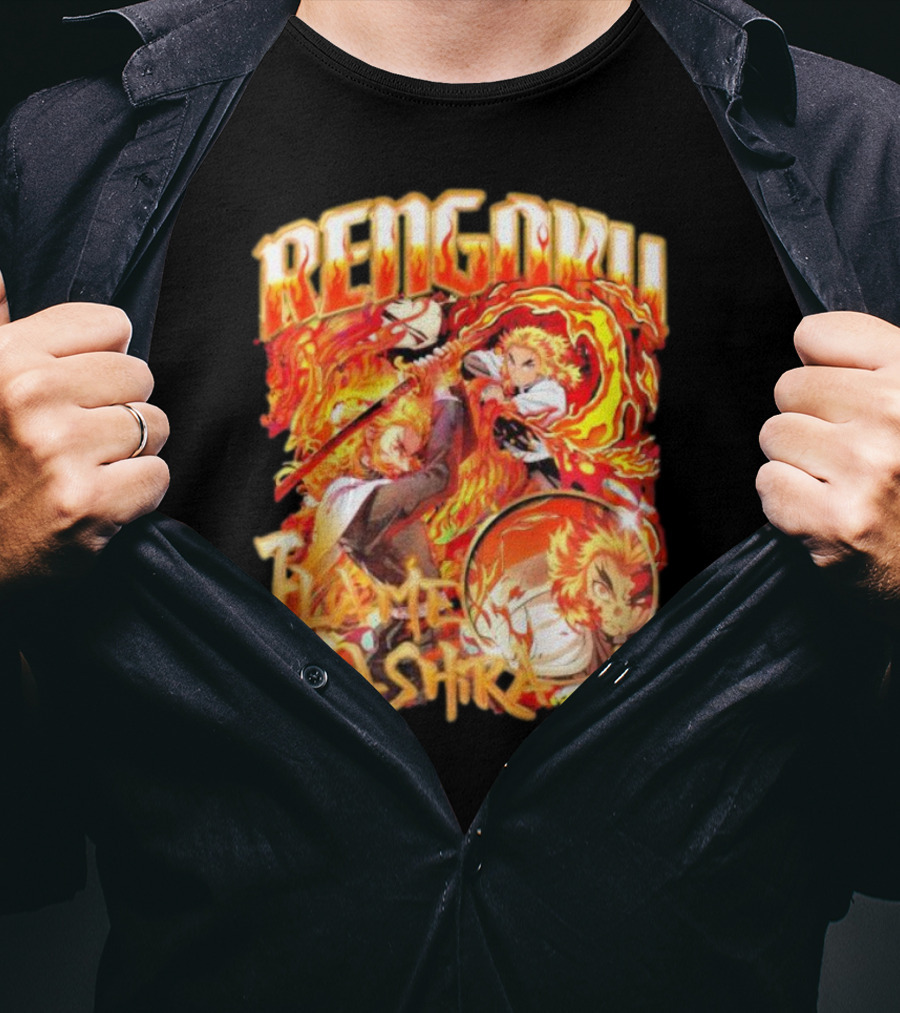 Rengoku Kyojuro Flame Hashira With Fiery Sword And Flames T-Shirt