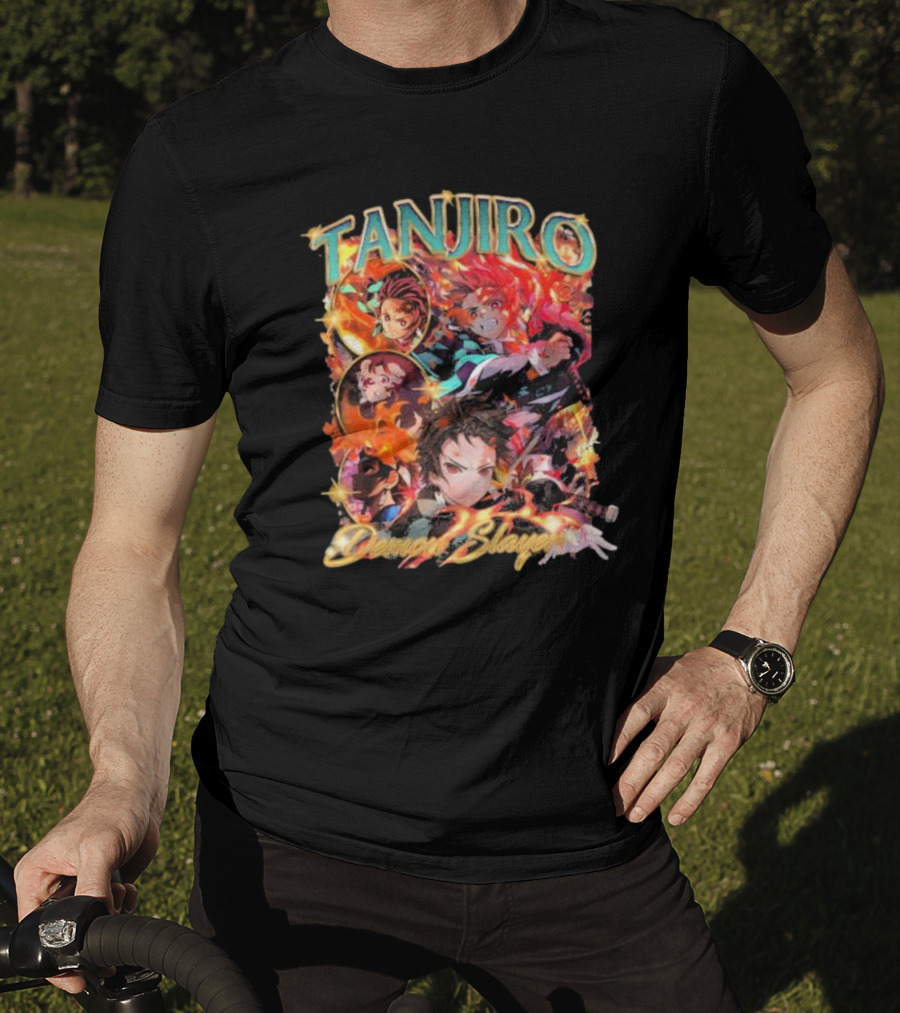 Tanjiro Kamado Demon Slayer Fiery Anime Action Scene T-Shirt