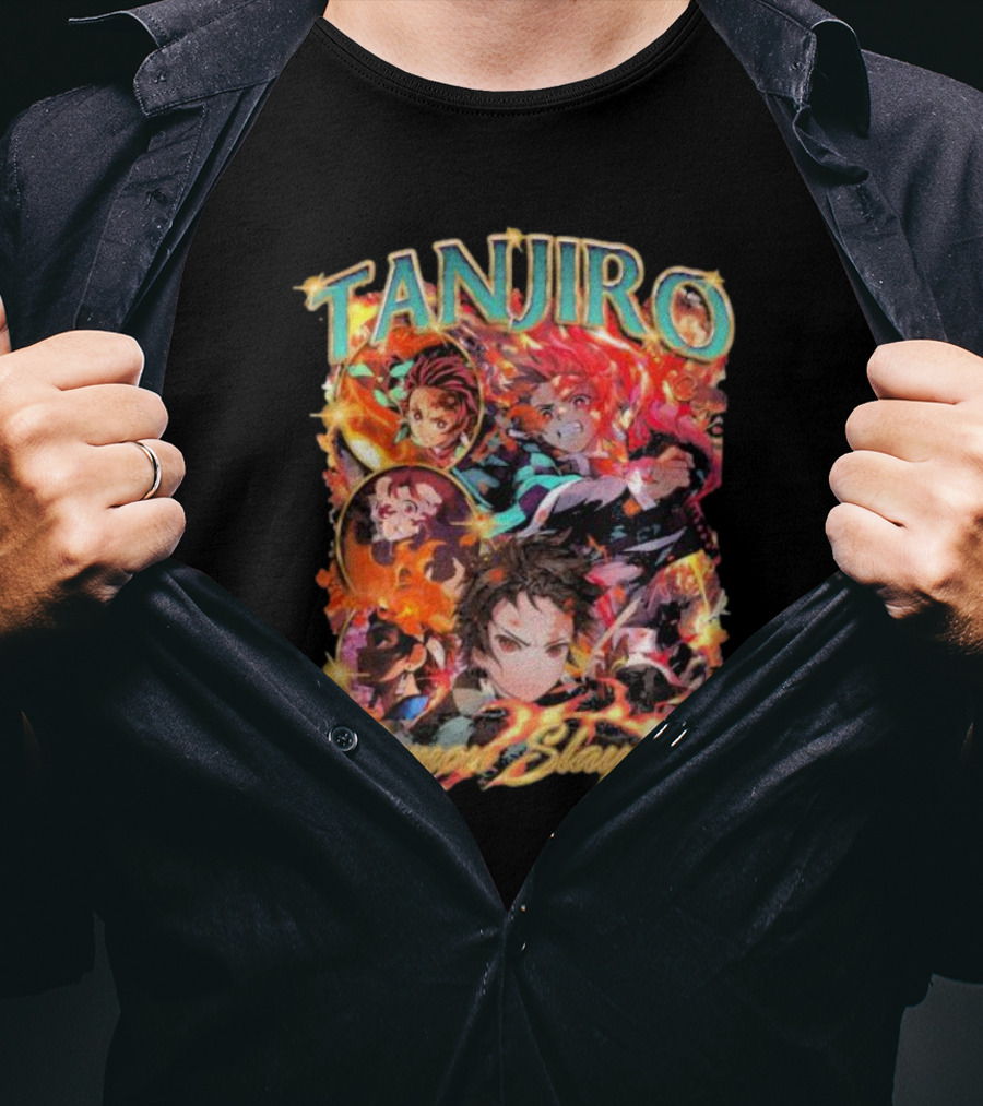 Tanjiro Kamado Demon Slayer Fiery Anime Action Scene T-Shirt