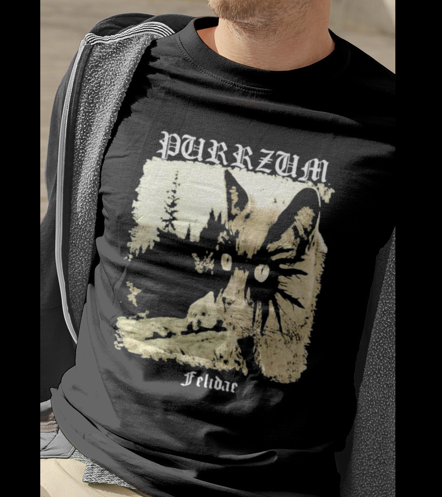 Purrzum Felidae Cat In Forest Scene T-Shirt