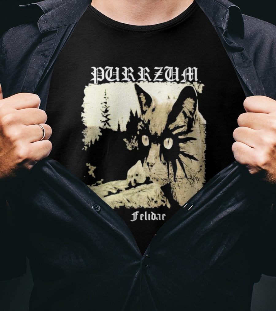 Purrzum Felidae Cat In Forest Scene T-Shirt