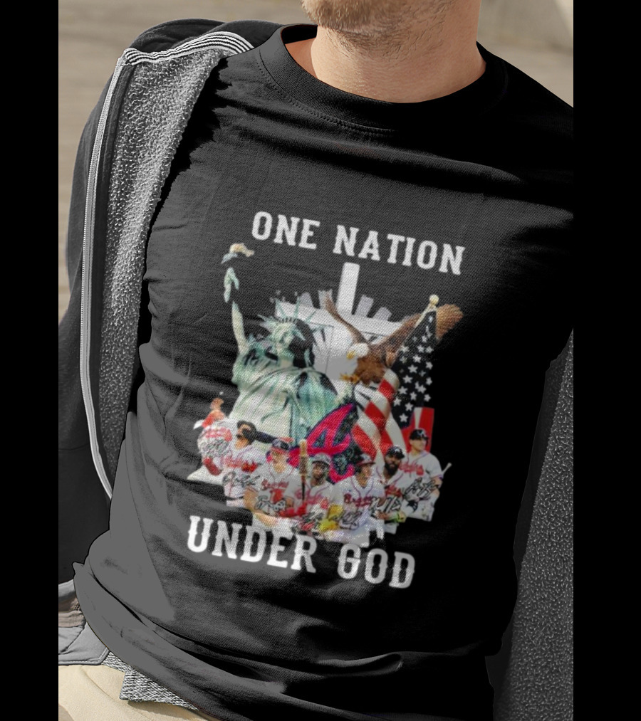 One Nation Under God Atlanta Braves American Flag Statue Of Liberty Players T-Shirt
