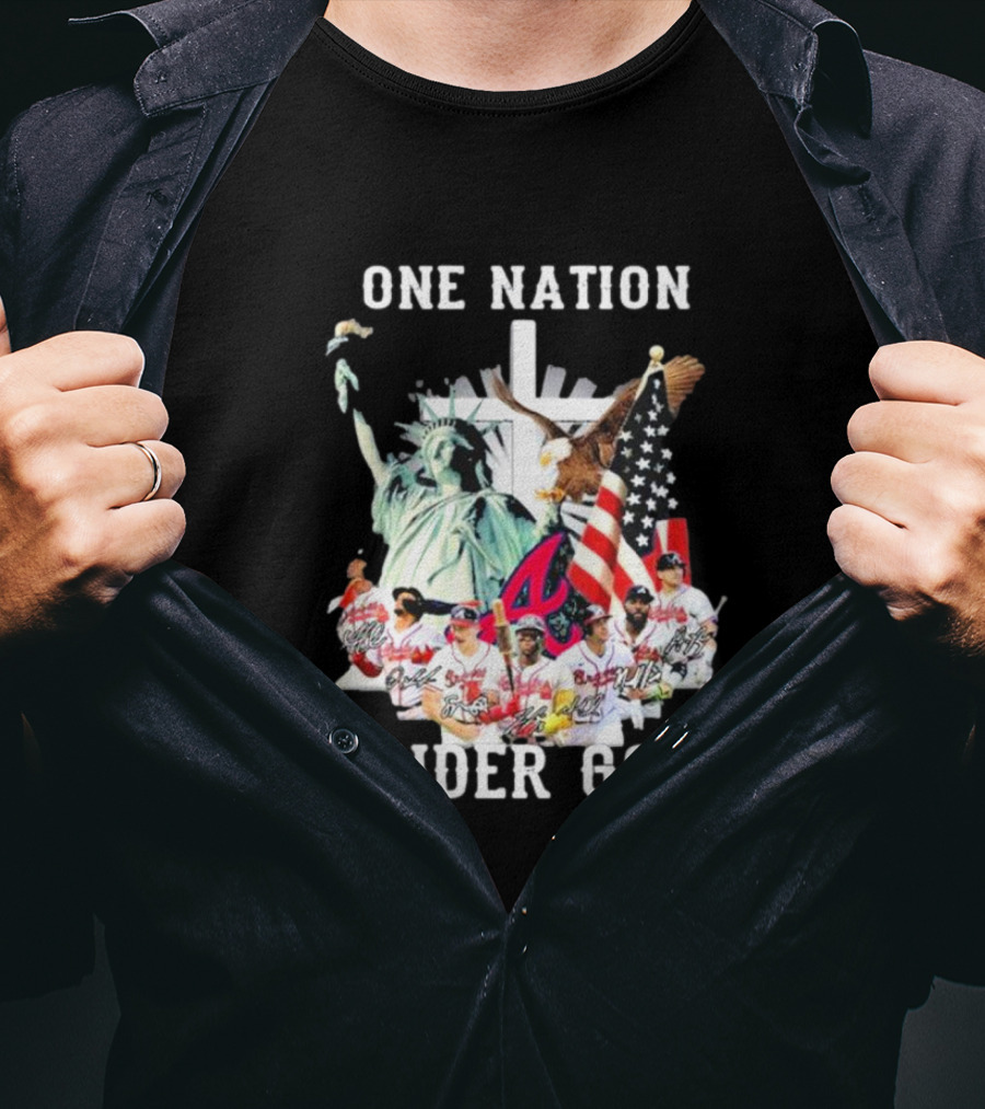 One Nation Under God Atlanta Braves American Flag Statue Of Liberty Players T-Shirt