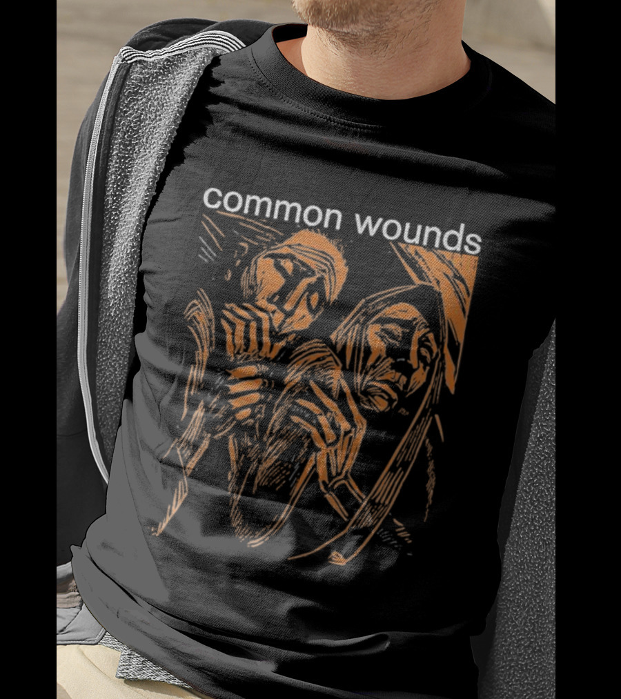 Common Wounds Woodcut Depicting Two Figures In Distressed Poses T-Shirt