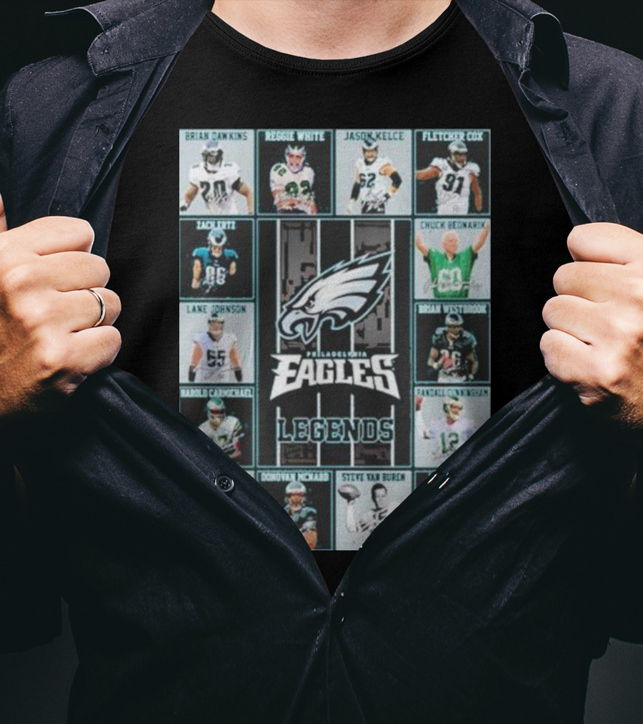Philadelphia Eagles Brian Dawkins Reggie White Jason Kelce Fletcher Cox Legends Randall Cunningham Donovan McNabb T-Shirt