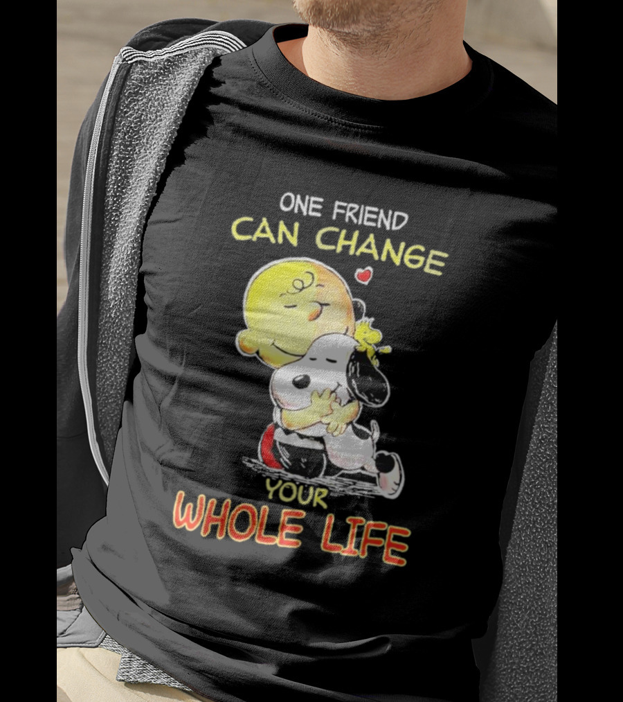 Snoopy And Friends One Friend Can Change Your Whole Life Hugging Image T-Shirt