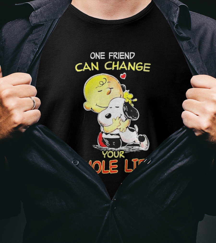 Snoopy And Friends One Friend Can Change Your Whole Life Hugging Image T-Shirt