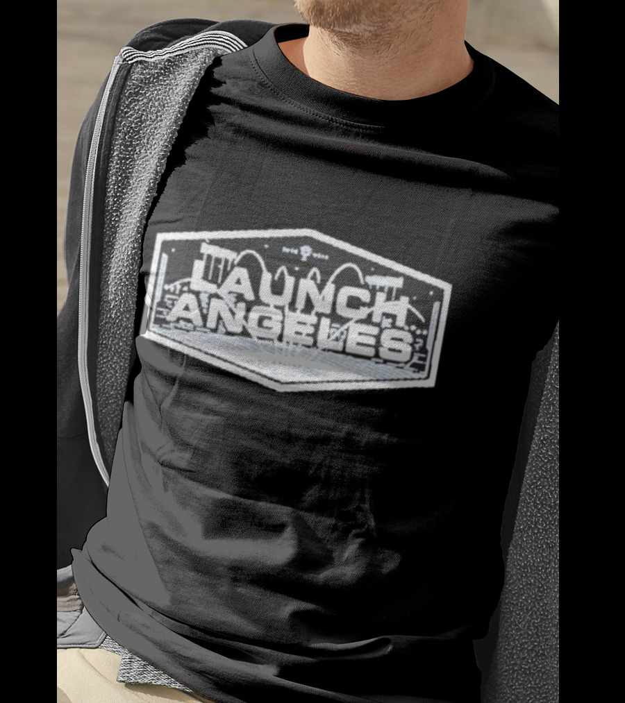 Launch Angeles Cityscape Space Theme Crewneck T-Shirt