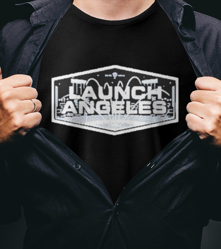 Launch Angeles Cityscape Space Theme Crewneck T-Shirt