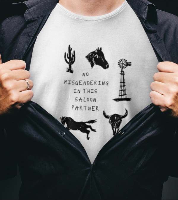 No Misgendering In This Saloon Partner Cactus Horse Windmill Skull Horse T-Shirt