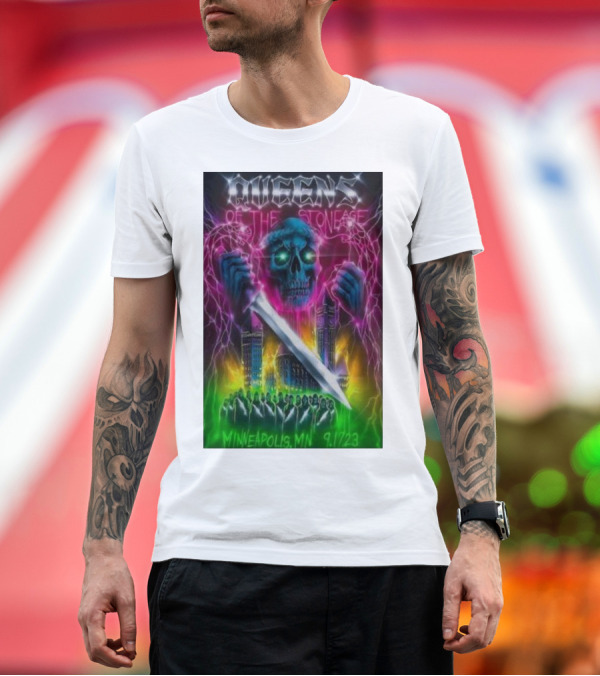 Premium T-Shirt: Queens Of The Stone Age Minneapolis MN 9/17/23 Electric Skull Concert T-Shirt Queens Of The Stone Age Minneapolis MN 9/17/23 Electric Skull Concert T-Shirt