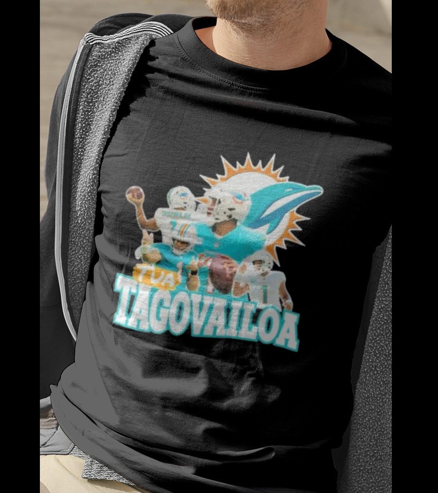 Tua Tagovailoa Miami Dolphins Quarterback Montage T-Shirt
