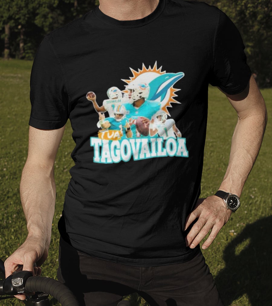 Tua Tagovailoa Miami Dolphins Quarterback Montage T-Shirt
