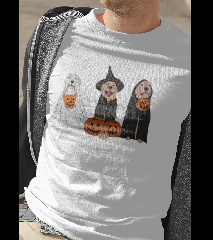 Ghost Dogs Halloween Pumpkin Witch Cloak Trio T-Shirt