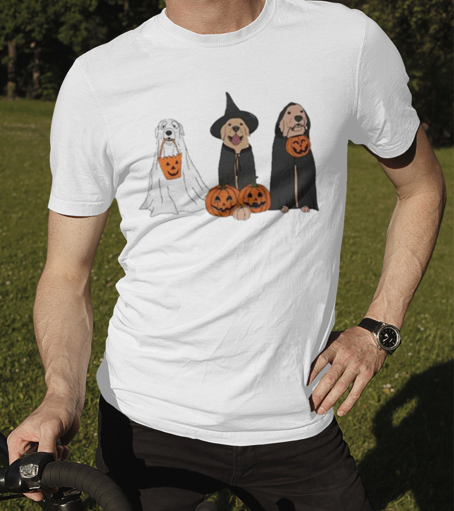 Ghost Dogs Halloween Pumpkin Witch Cloak Trio T-Shirt