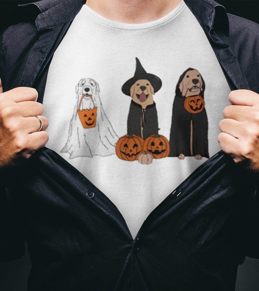Ghost Dogs Halloween Pumpkin Witch Cloak Trio T-Shirt