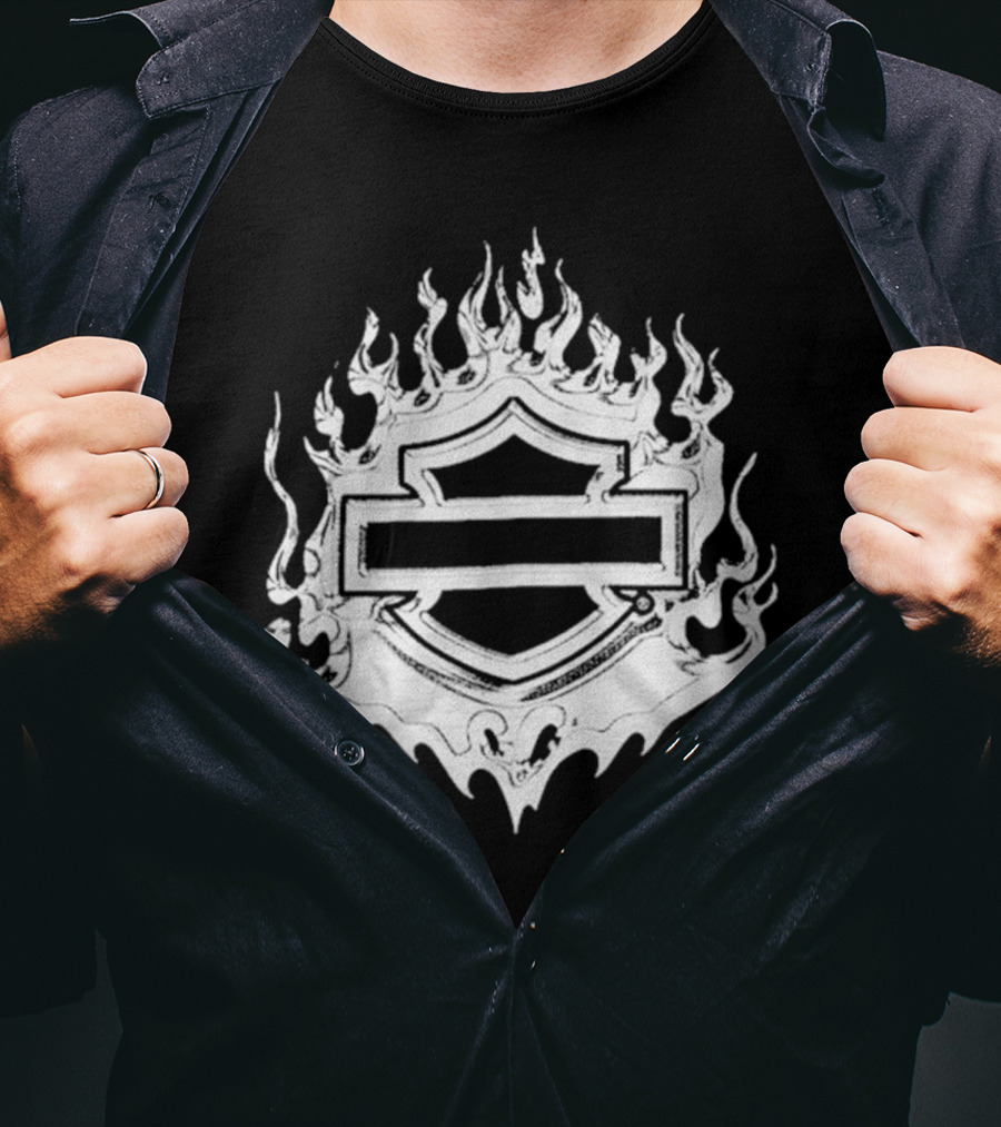 Post Malone X H-D Flaming Bar And Shield Emblem T-Shirt