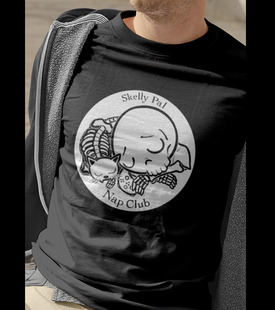 Skelly Pal Nap Club Painter Johnny Chiodini Skeleton Cat T-Shirt