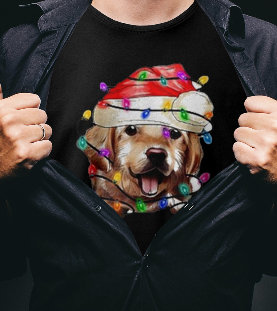 Christmas Lights Dog Lover Santa Hat Raglan T-Shirt