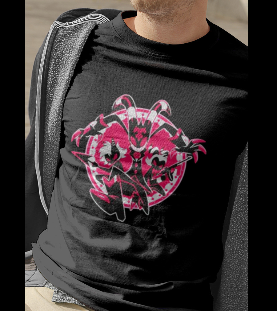 Helluva Boss IMP Characters Circle Pink And Black T-Shirt