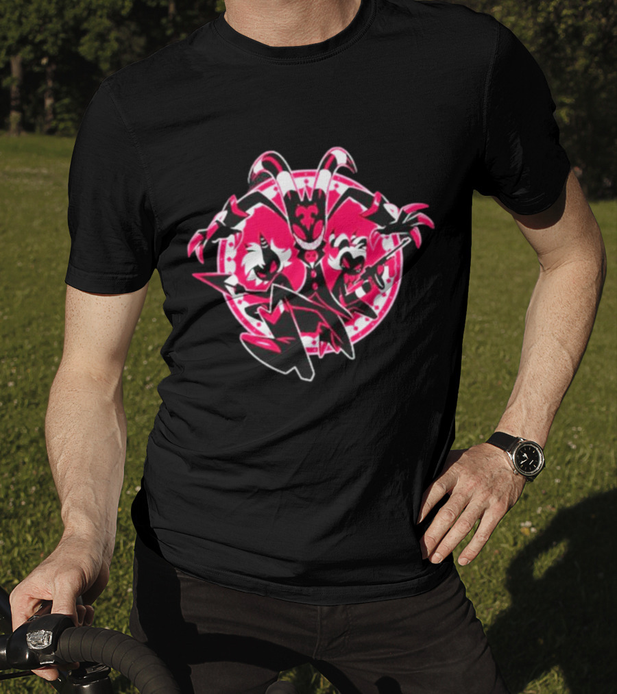 Helluva Boss IMP Characters Circle Pink And Black T-Shirt