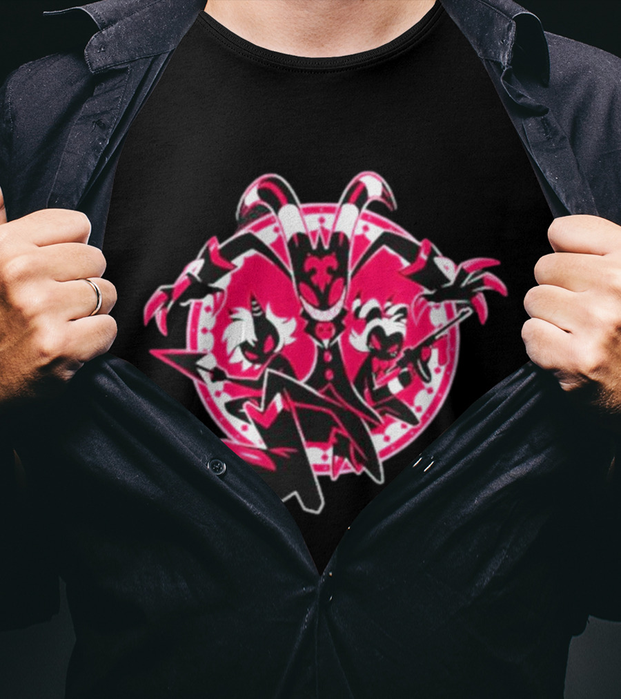 Helluva Boss IMP Characters Circle Pink And Black T-Shirt