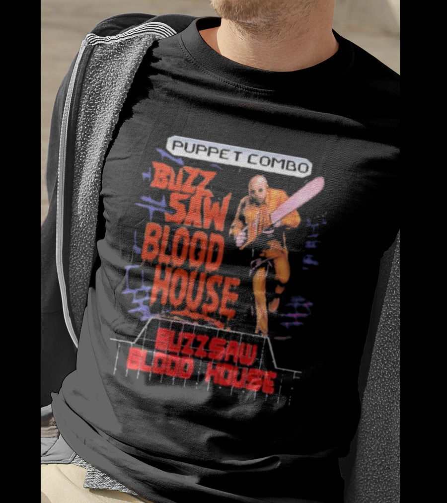 Puppet Combo Buzz Saw Blood House Horror Gamer T-Shirt