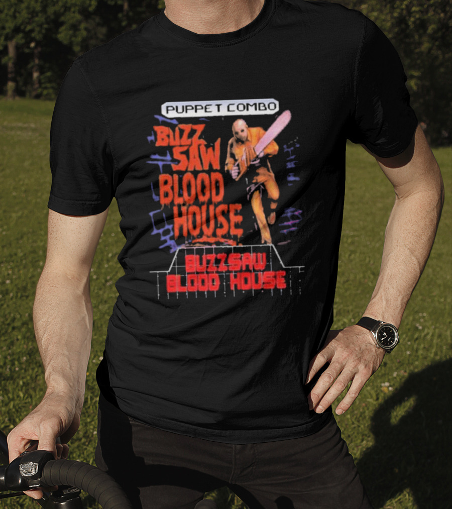 Puppet Combo Buzz Saw Blood House Horror Gamer T-Shirt