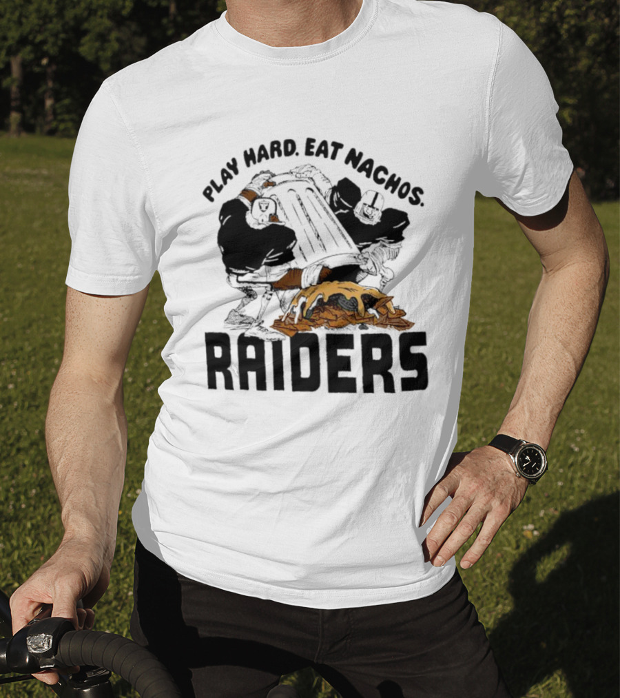 Play Hard Eat Nachos Raiders Football Fans Iconic Sports Team Humor T-Shirt