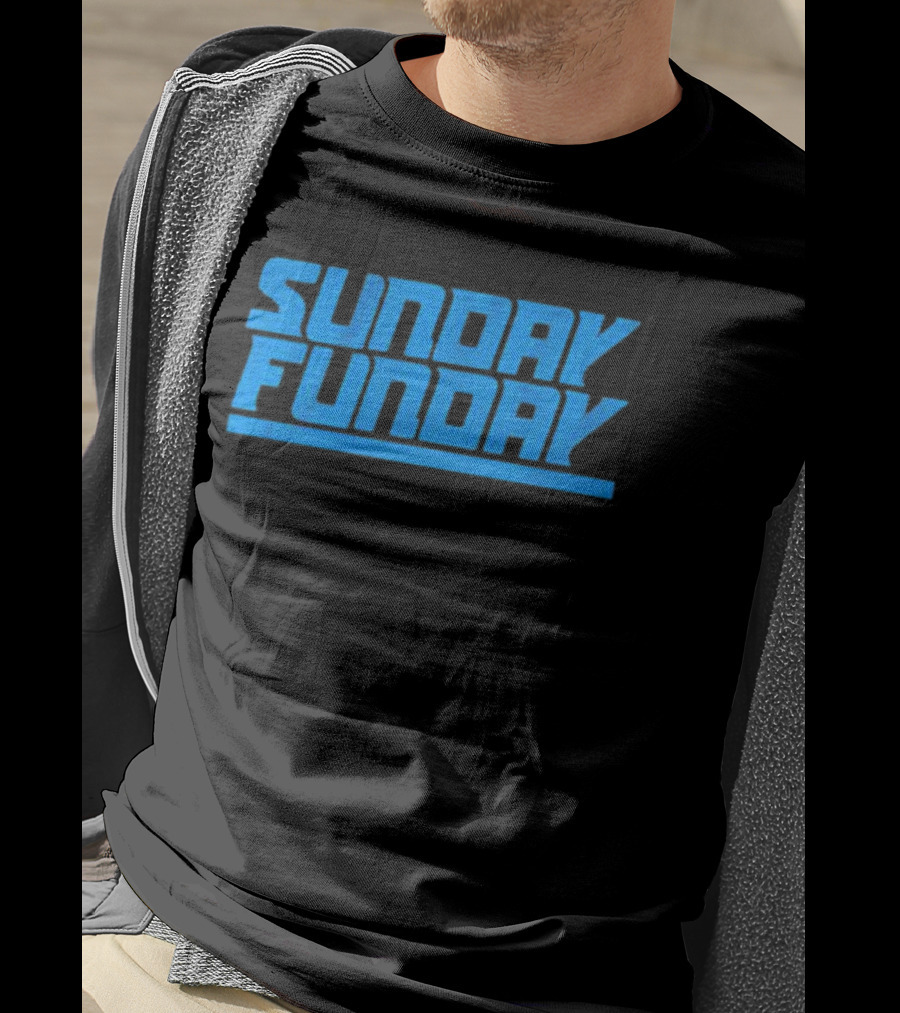 Sunday Funday Detroit Retro Blue Text T-Shirt