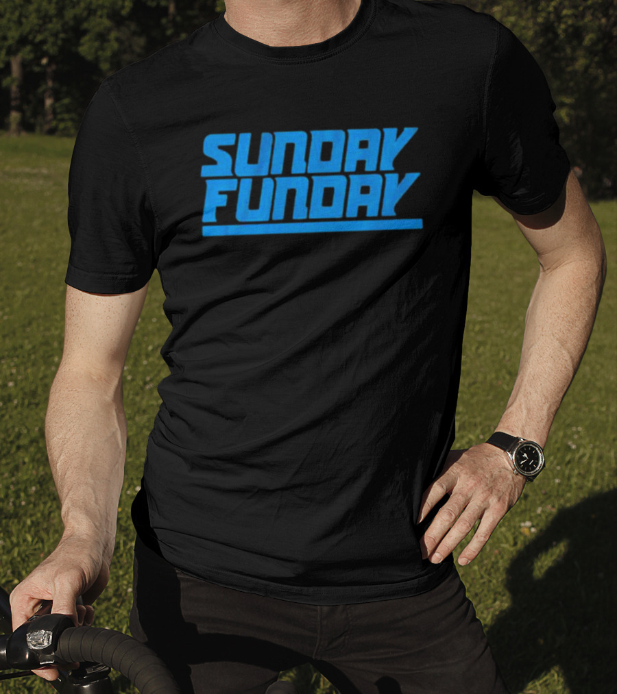 Sunday Funday Detroit Retro Blue Text T-Shirt