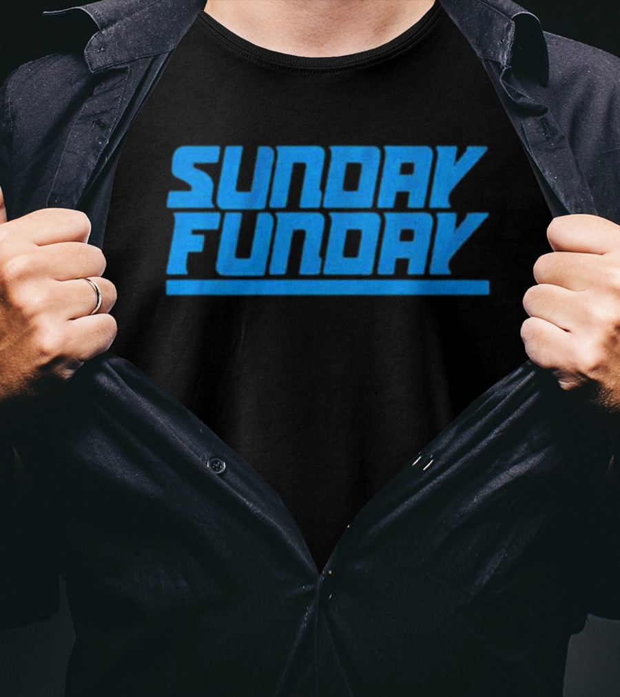 Sunday Funday Detroit Retro Blue Text T-Shirt