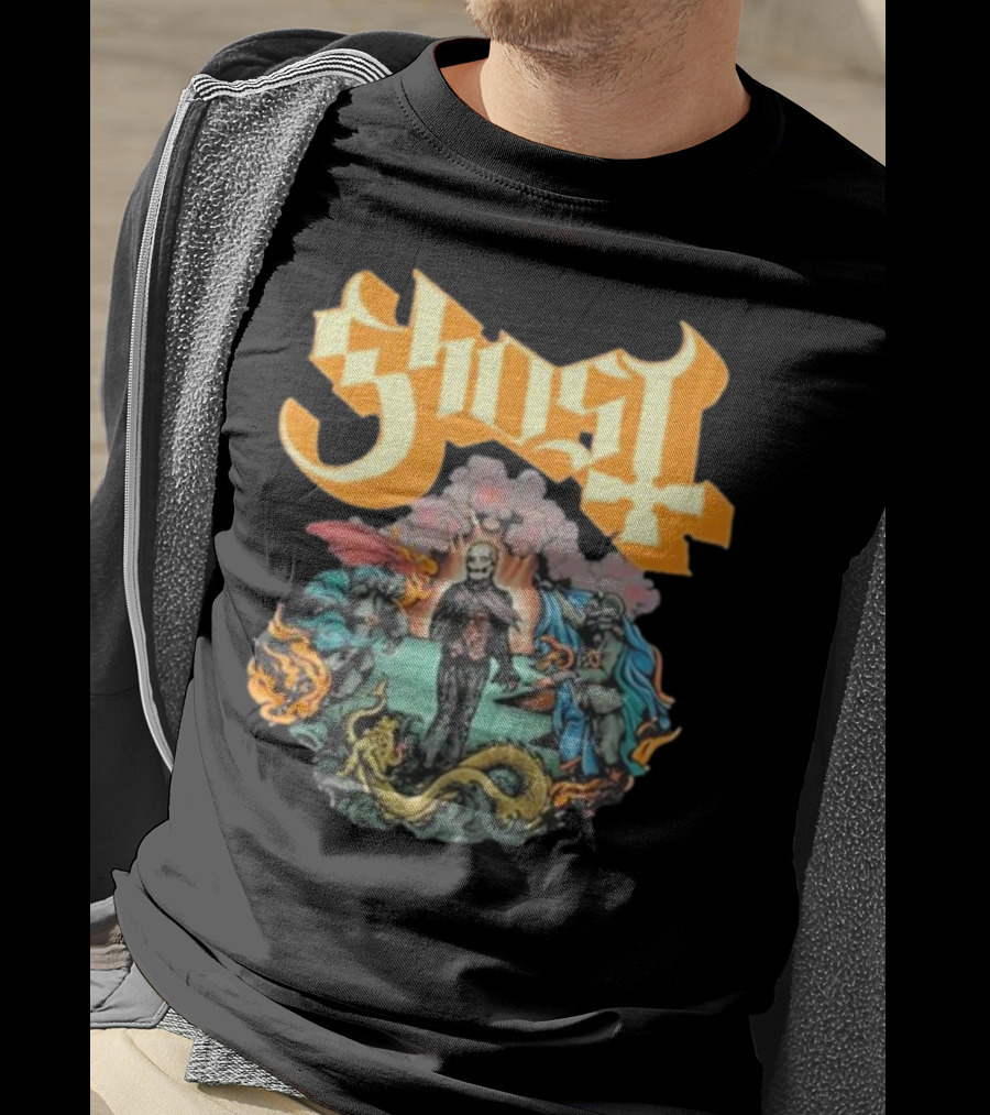 Ghost Boticelli Inspired Papal Figure With Mythical Creatures T-Shirt