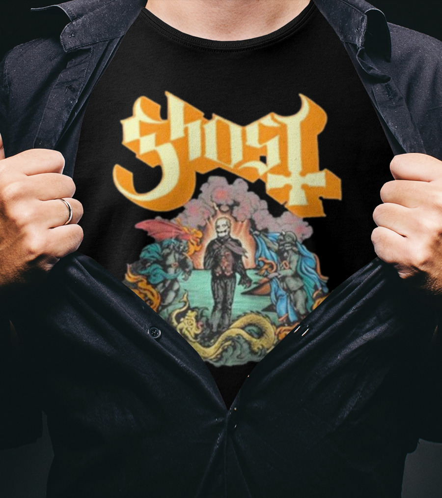 Ghost Boticelli Inspired Papal Figure With Mythical Creatures T-Shirt