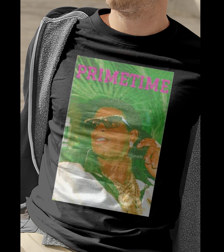 PRIMETIME Deion Sanders Sunglasses Gold Chains Retro Vibe T-Shirt