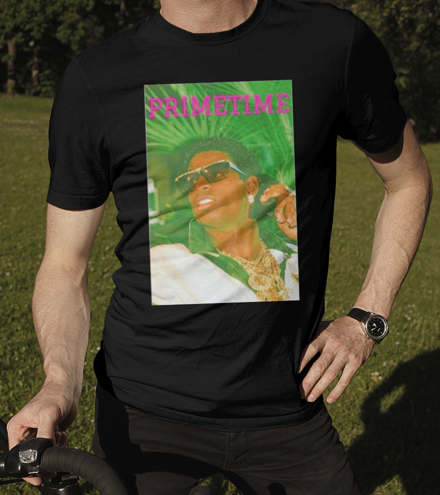 PRIMETIME Deion Sanders Sunglasses Gold Chains Retro Vibe T-Shirt