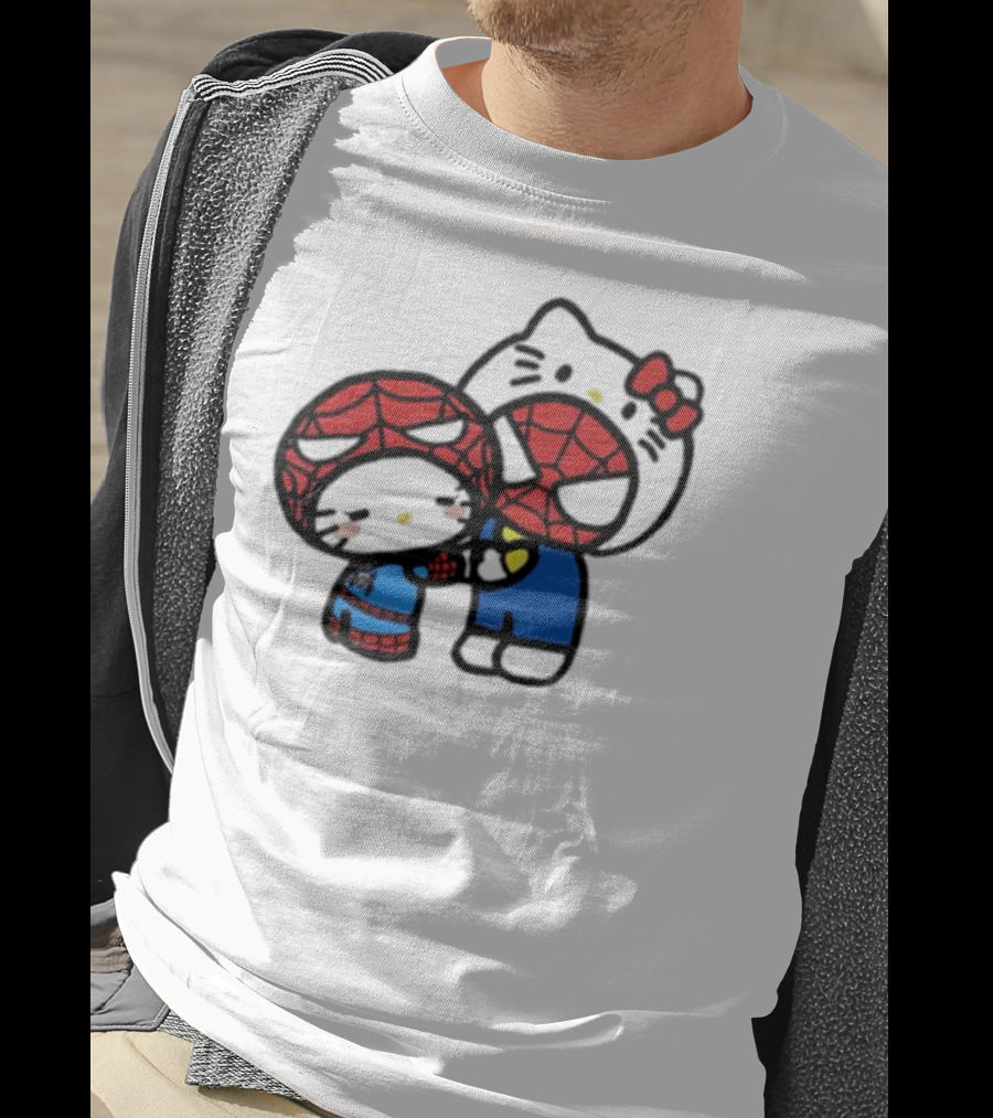 Hello Kitty Spider-Man Crossover Cartoon Characters T-Shirt