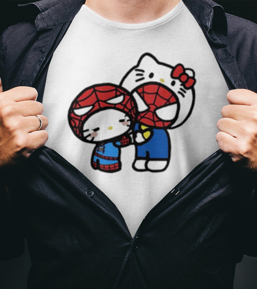 Hello Kitty Spider-Man Crossover Cartoon Characters T-Shirt