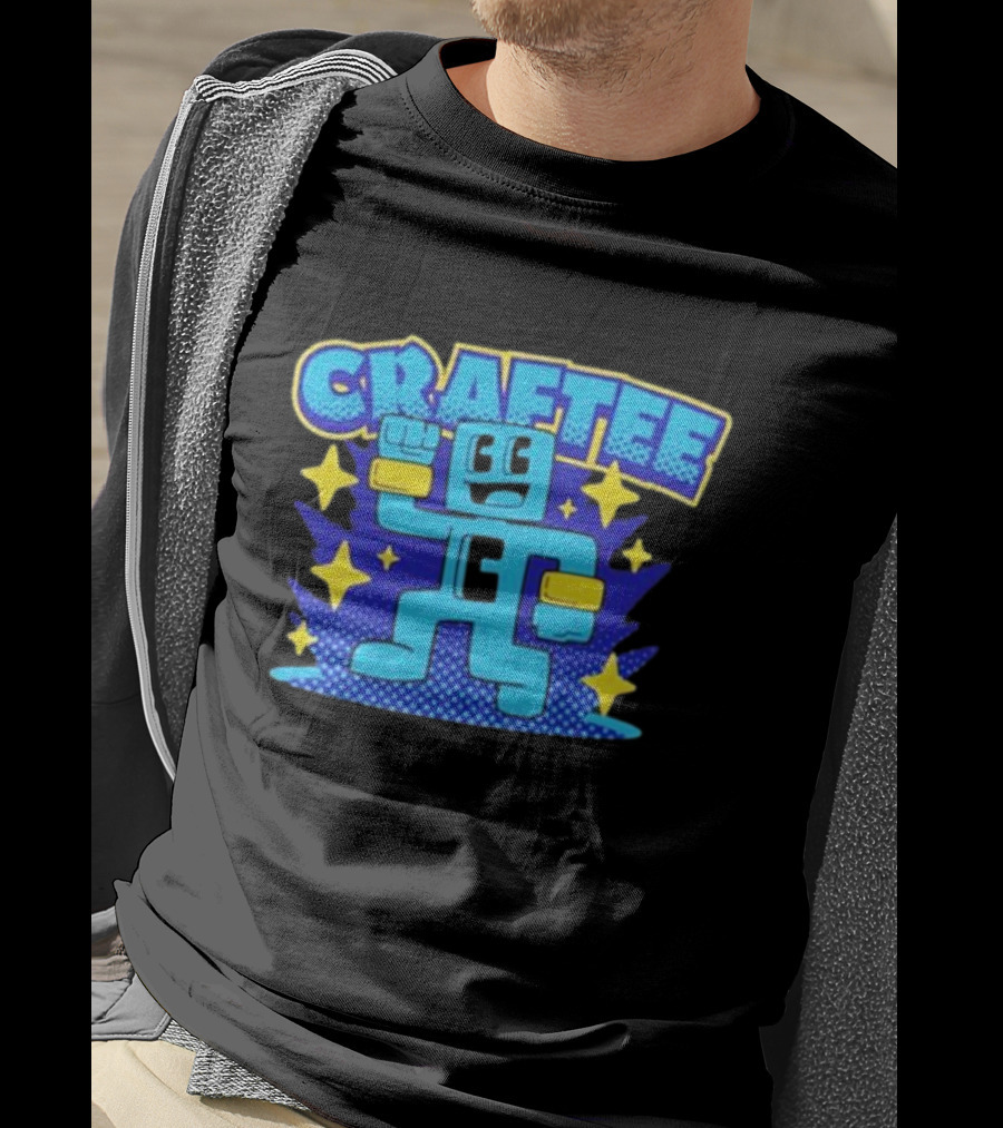 Craftee Pixel Character Level Up With Stars T-Shirt